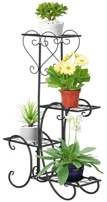 Image de Support à fleurs - Étagère à plantes en métal - 4 niveaux - Pour intérieur et extérieur - Noir - 45 x 24,5 x 80 cm