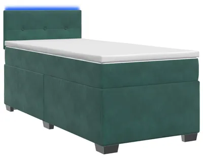 Obrázok produktu pre vidaXL Posteľ s pružinovou základňou, matracom a LED osvetlením, tmavozelená, 90 x 200 cm, s čalúnením z velúru