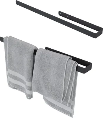 Image de QLS Porte-serviettes 60 cm Barre murale pour salle de bains cuisine Acier noir 11115