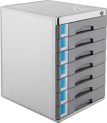 Immagine prodotto di Organizer da scrivania - Cassettiera - 7 scomparti - Chiudibile a chiave - Lega di alluminio + PP - Per fascicoli, documenti e forniture per ufficio - Autoportante - Grigio