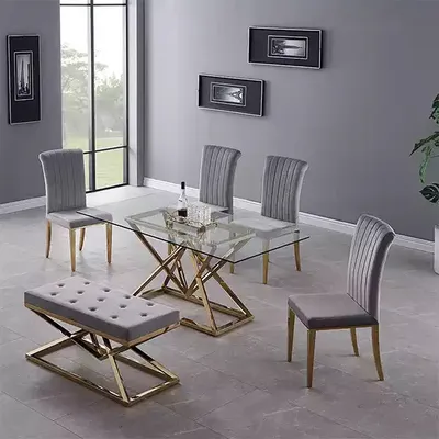 Produktbild von Esszimmer Moderner Gold Esstisch Glastisch Edelstahltisch JVmoebel