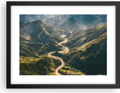 Produktbild von Gerahmtes Poster - Schwarzer Rahmen - Berge Weg Wald - 40x30 cm - Wand Bild - Wanddeko - Wandbilder - Kunstposter - Wandposter - Bilderrahmen - Bilder - Kunstdruck - Wanddekoration - P2BAA40x30-4700