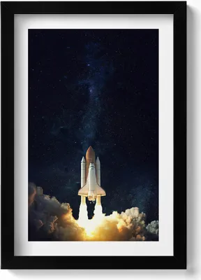 Produktbild von Eine Rakete, die in den Weltraum abhebt– Wandbild mit Rahmen – Gerahmtes Bild  – Wanddekoration – 20x30 cm – Schwarz