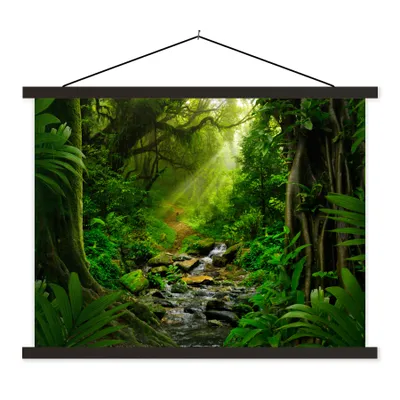Produktbild von MuchoWow® Textilposter Dschungel - Wasser - Laub - Sonne - Natur 40x30 cm mit schwarzem Rahmen - Dekorationen