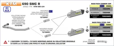 Image de Silencieux Arrow Race-Tech en aluminium foncé, embout en carbone, y compris le catalyseur avec approbation pour KTM SMC R ABS Enduro / 690 ccm année 2019