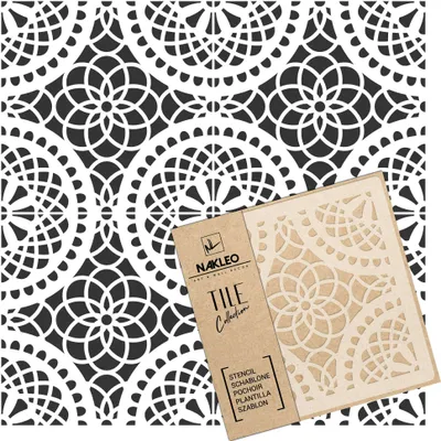 Produktbild von Tile Fliesen Schablone zum Malen 15x15 cm, Tobera Geometrischer Kreis Spitze Mosaik, Kunststoff Wiederverwendbare Bodenschablone DIY