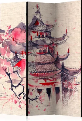 Image de Nouveauté  Paravent décoratif Séparateur de pièce Cloison Paravent photo Paravent espagnol XXL FLOR DE CERISIER JAPON ARCHITECTURE  135x172 cm p-B-0045-z-b