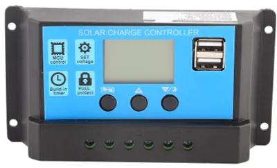 Zdjęcie produktu dla Kontroler ładowania paneli słonecznych PWM 12V/24V z podwójnym portem USB, wyświetlacz LCD, 10A (YJSS-10A)