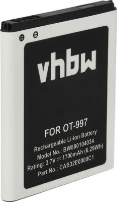 Produktbild von vhbw Akku Ersatz für Alcatel BY80, TLiB32E, TLiB5AF, CAB32E0002C1, CAB32E0000C1, CAB32E0000C2 für Handy Smartphone Telefon (1700 mAh, 3,7 V, Li-Ion)
