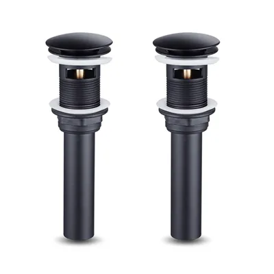 Produktbild von 2er Set Ablaufgarnitur mit Überlauf für Waschbecken Schwarz Pop-Up Ablaufventil Waschtisch Abfluss Ventil Click Open Technik