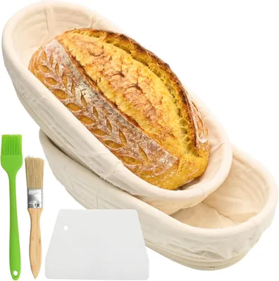 Productafbeelding van Rijsmand 2 stuks 30 x 14 x 7 cm, ovaal, natuurlijk rotan, voor hobbybakkers