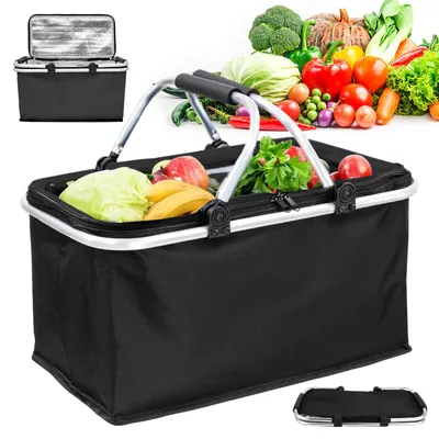 Produktbild von Einkaufskorb, Tragekorb, Kühltasche, Picknickkorb, Isolierkorb, 30L Kühlkorb Einkaufskörbe mit Deckel, für Picknick, Reisen, Einkaufen