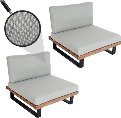 Immagine prodotto di set di 2 sedie lounge HWC-H54, poltrona da giardino, legno di acacia filato, alluminio  ~ marrone chiaro, rivestimento grigio chiaro