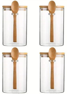 Immagine prodotto di Barattoli di vetro ermetici con coperchi e cucchiaini (set da 4)