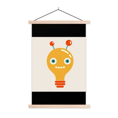 Produktbild von MuchoWow® Textilposter Roboter - Glühbirne - Gesicht - Antenne - Kinder 60x90 cm mit holzfarbenen Rahmen - Textil
