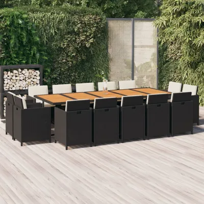 Produktbild von Möbel 15-tlg. Garten-Essgruppe mit Kissen Poly Rattan Schwarz - Balkonmöbel 3095601