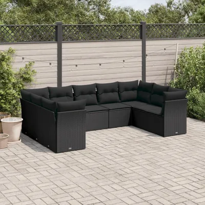 Produktbild von Modernen StilGarten-Lounge-Set, 9-tlg. Garten-Sofagarnitur,Gartenmöbel mit Kissen Schwarz Poly Rattan DE8099