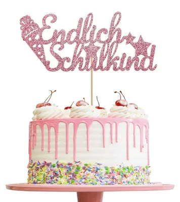 Produktbild von Tortendeko Einschulung Rosa Glitzer Zuckertüte Endlich Schulkind Kuchen Topper