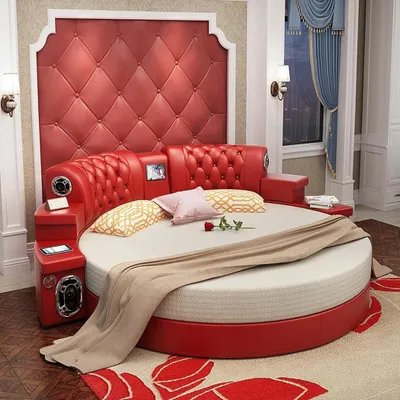 Produktbild von Rundes Kingsize Bett Rund Betten Multifunktion Hotel Polster Led Regal Leder Neu
