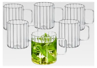 Produktbild von Wilmax - Thermogläser mit Henkel - 6er Set - 550 ml - Gläser aus geriffeltem Glas für Wasser, Tee, Kaffee - Teegläser & Kaffeegläser - Becher für heiße und kalte Getränke - Spülmaschinenfest