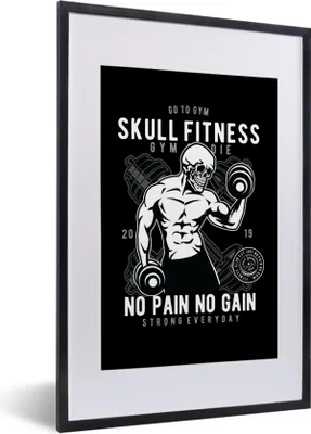 Produktbild von MuchoWow® MuchoWow® Gerahmtes Poster Gewichte - Fitness - Skelett - Retro 40x60 cm - Poster mit zchwarzem Bilderrahmen - Poster in Rahmen