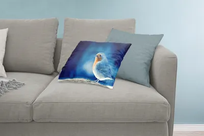Produktbild von MuchoWow® Zierkissen Sofakissen Wohnzimmer Dekokissen 60x40 cm Rotkehlchen - Blau - Schnee - Kopfkissen - Polster mit Foto