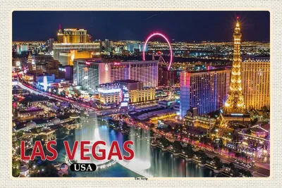 Produktbild von vianmo Holzschild 12x18 cm Las Vegas Reisen USA The Strip Casinos Hotel Bildmotiv Reisemotiv Abenteuer