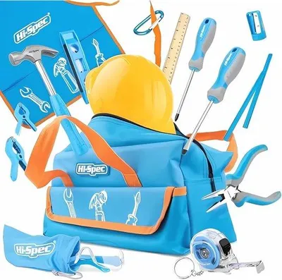Productafbeelding van Famanu gereedschapset voor kinderen, met handgereedschap en veiligheidsaccessoires - 18-delig
