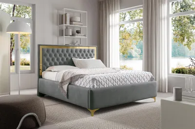 Produktbild von MEBLINI Arona Gold Polsterbett 180x200 mit Stauraum - Lattenrost und Bettkasten - Kopfteil Bett mit Stauraum - Doppelbett - Stauraumbett - Betten - 180x200 - Dunkelgrau Samt ohne Matratze