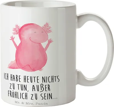 Produktbild von Mr. & Mrs. Panda Tasse Axolotl Hurra - Weiß - Geschenk, Trinkbecher, Pott, Schwanzlurch, Teetasse, Spaß, Motivation, Kaffeebecher, Kaffeetasse