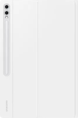 A white Samsung Book Cover Keyboard for a tablet is shown flat against a white background.