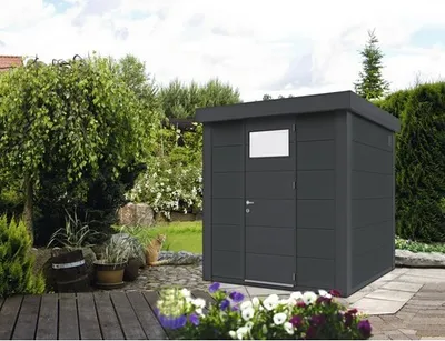 Produktbild von Gartenhaus Classico 2121 inkl. Regenrinne 228 x 228 cm granitgrau