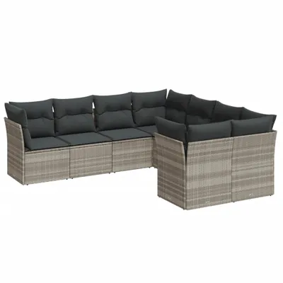 Produktbild von 8-tlg. Garten-Sofagarnitur mit Kissen Hellgrau Poly Rattan