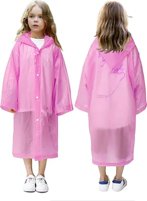 Produktbild von Kinder Regenmantel, Farbiger Regenponcho Faltenfreie Kapuze Regenbekleidung Für Jungen Mädchen Von 6-12 Jahren
