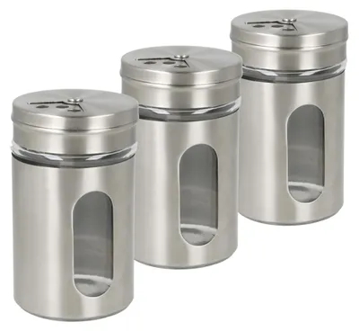 Zdjęcie produktu dla METALTEX 259851000 Zestaw 3 shakerów do przypraw szkło/stal nierdzewna 100 ml