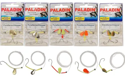 Produktbild von 2 Forellenschlepper Forellenhaken Forellen Spinner , Größe:8, Farbe:Gold