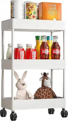 Produktbild von Badezimmerregal Küchenschrank Mobiles Regal 3-stufig Rollen Weiß