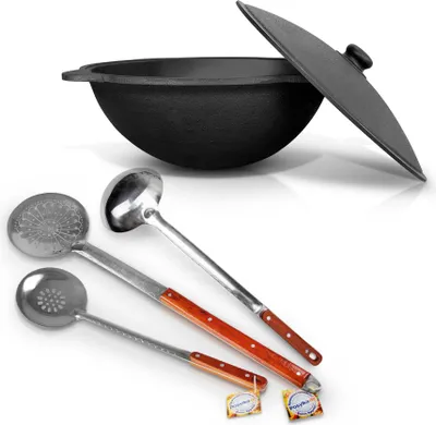 Produktbild von 16L Kazan Uzbekisch Gusseisen Schaumlöffel Plov Kochtopf WOK Namangan