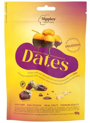 Produktbild von Dippies Fruit Dips Chocolate Dipped with Cashew Nuts Dates 100g
