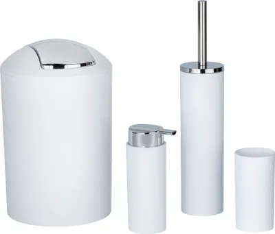 Produktbild von WENKO Badezimmer Set Calvo weiß matt, 4-teilig aus Kunststoff | 4-teiliges Bad Accessoire Set