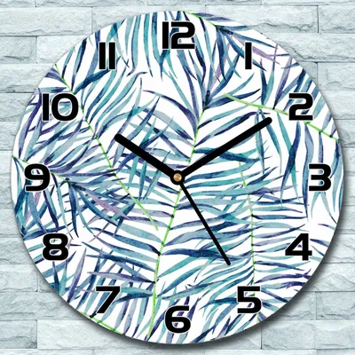 Produktbild von Wanduhr aus Glas Rund fi 30 Aquarell Palmblätter Quarz Deko Wohnzimmer Büro