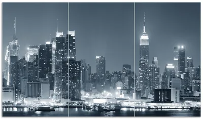Produktbild von Wallario Herdabdeckplatte aus Glas, Größe 90 x 52 cm 3-teilig, Motiv New York Skyline - Schwarz Weiß Blau