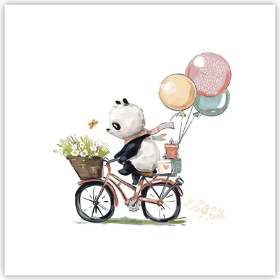 Produktbild von Poster - Poster ohne Rahmen - Panda Fahrrad Kinder - 40x40 cm - Wand Bild - Wanddeko - Wandbilder - Kunstposter - Wandposter - Bilder - Kunstdruck - Wanddekoration - Wandbild - P2XAC40x40-4707