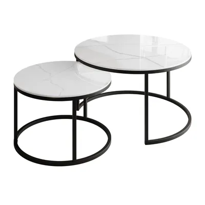 Produktbild von Runder Couchtisch SELAVI 2in1 Schwarz / Weiß Marmour