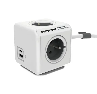 Obrázok produktu pre PowerCube Cubenest Extended USB PD 20W, A+C, 1,5 m predlžovací kábel, sivý - detská poistka, uzemnenie, max 16A/250V2500W/50-60Hz