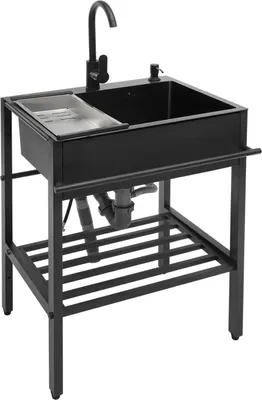 Produktbild von Moderne freistehende rechteckige Küchenspüle, Edelstahl 201, Set, schwarz, 60×45×86 cm, mit Zubehör