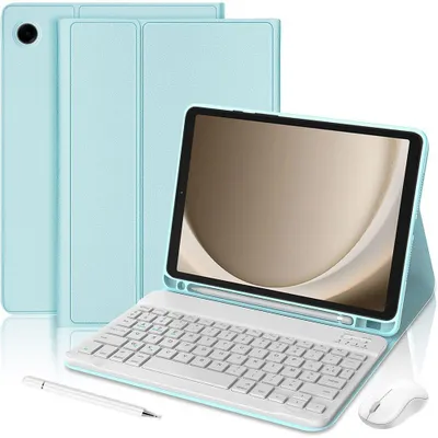 Image de Coque Clavier pour Samsung Galaxy Tab A11 Plus / A9 Plus, Synthécuir Bleu avec Clavier + Stylet + Souris