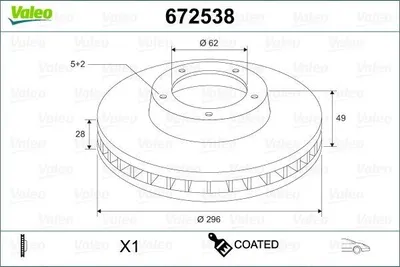 Produktbild von 2x VALEO Bremsscheibe 672538 vorne für TOYOTA AURIS (NZE18_ ZRE18_) 49 3mm