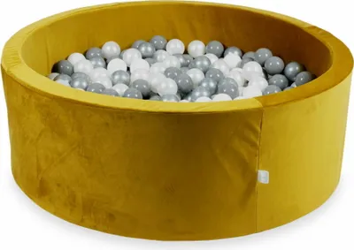 Produktbild von Bällebad 110x40 Samt Gold – Mit 500 Bällen / weiß, silber, perle, grau