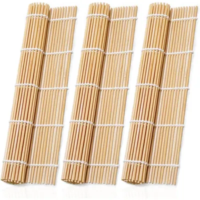 Produktbild von Sushimatte Sushi Rollmatte Makimatte - 24 x 24 cm - 3 Stück - Naturbambus - Mit Baumwollfaden genäht